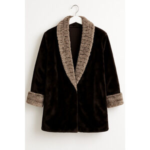 Le Coat by Tissavel France SZ S Roomy Short Faux Fur 2 Tone Brown Mob Wife Plush